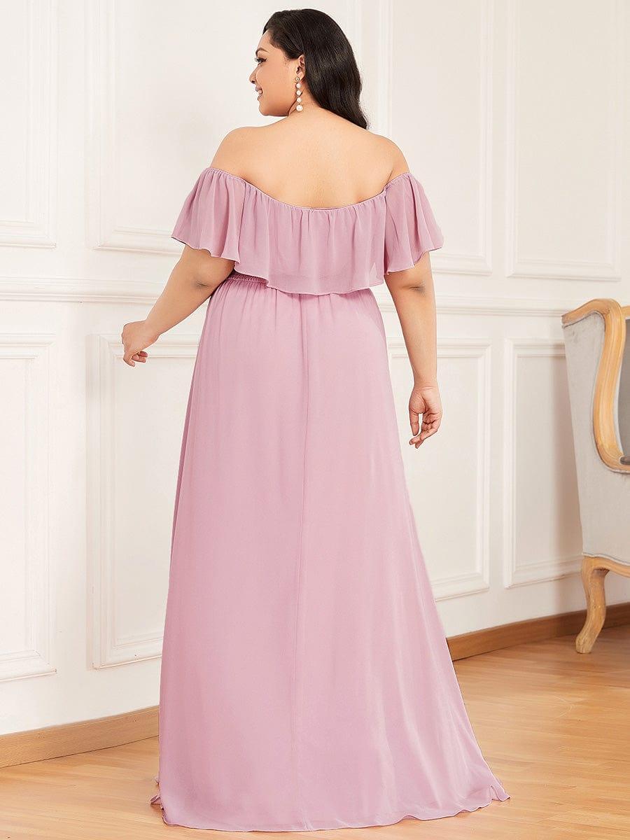 ever ÉMILE|Plus Size Off the Shoulder Formal Bridesmaid Dress with Thigh Split