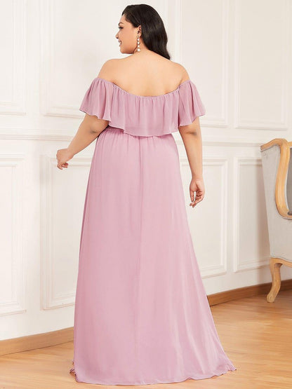 ever ÉMILE|Plus Size Off the Shoulder Formal Bridesmaid Dress with Thigh Split