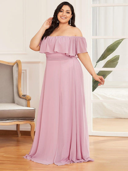 ever ÉMILE|Plus Size Off the Shoulder Formal Bridesmaid Dress with Thigh Split