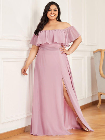 ever ÉMILE|Plus Size Off the Shoulder Formal Bridesmaid Dress with Thigh Split