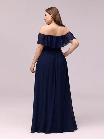 ever ÉMILE|Plus Size Off the Shoulder Formal Bridesmaid Dress with Thigh Split