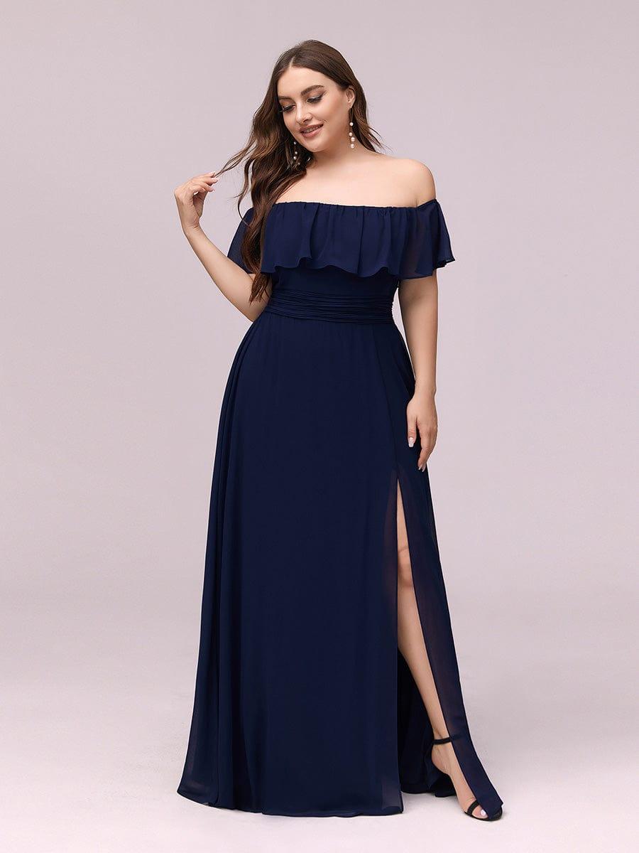 ever ÉMILE|Plus Size Off the Shoulder Formal Bridesmaid Dress with Thigh Split
