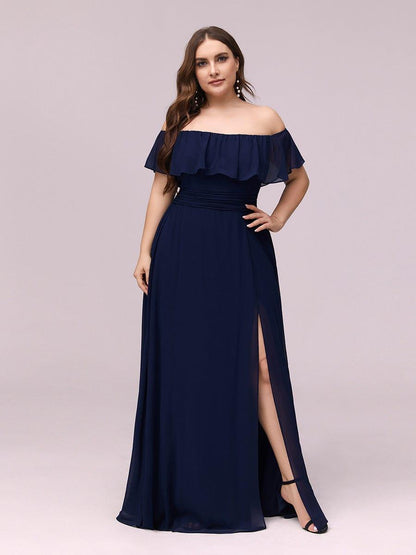 ever ÉMILE|Plus Size Off the Shoulder Formal Bridesmaid Dress with Thigh Split
