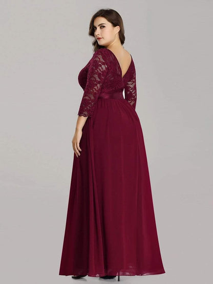 pretty FAUN|Simple Plus Size Lace Evening Dress with Half Sleeves
