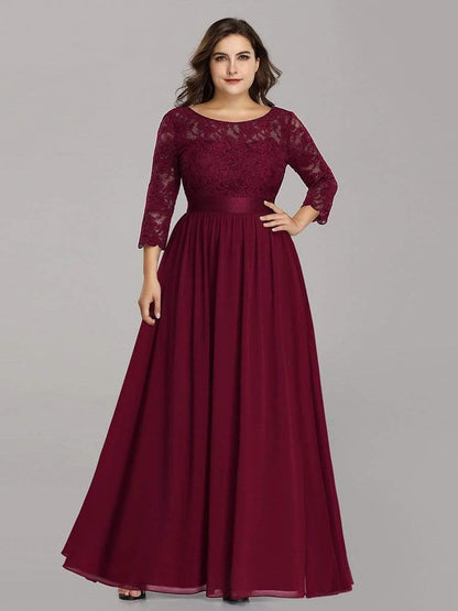 pretty FAUN|Simple Plus Size Lace Evening Dress with Half Sleeves