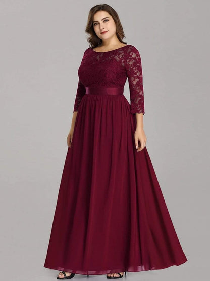 pretty FAUN|Simple Plus Size Lace Evening Dress with Half Sleeves