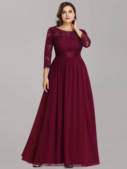 pretty FAUN|Simple Plus Size Lace Evening Dress with Half Sleeves