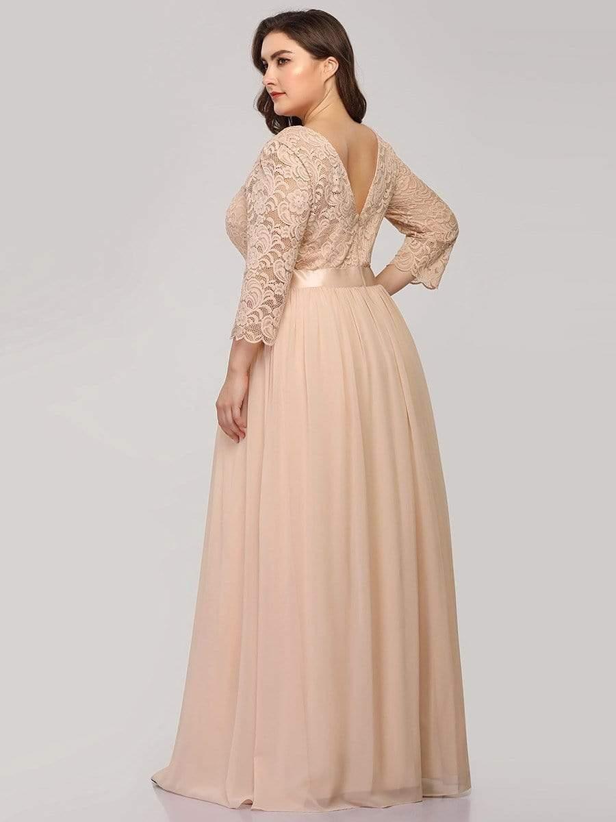 pretty FAUN|Simple Plus Size Lace Evening Dress with Half Sleeves