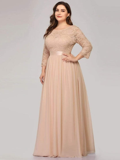 pretty FAUN|Simple Plus Size Lace Evening Dress with Half Sleeves