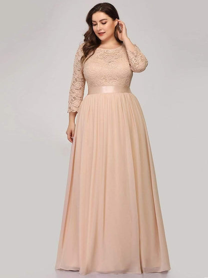 pretty FAUN|Simple Plus Size Lace Evening Dress with Half Sleeves