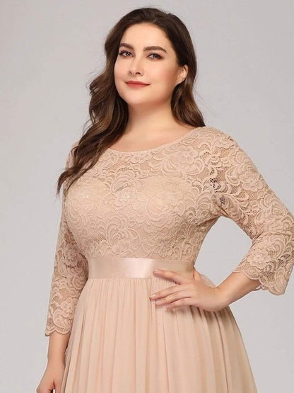 pretty FAUN|Simple Plus Size Lace Evening Dress with Half Sleeves