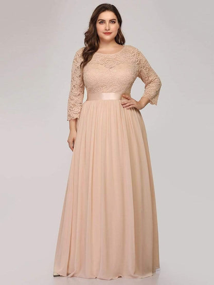pretty FAUN|Simple Plus Size Lace Evening Dress with Half Sleeves