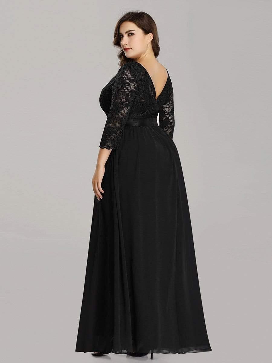 pretty FAUN|Simple Plus Size Lace Evening Dress with Half Sleeves