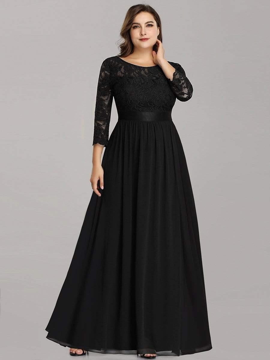 pretty FAUN|Simple Plus Size Lace Evening Dress with Half Sleeves