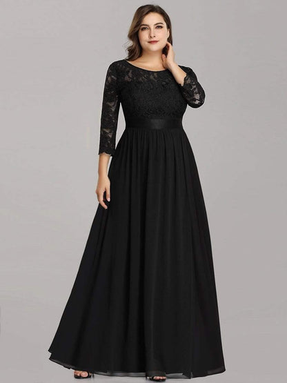 pretty FAUN|Simple Plus Size Lace Evening Dress with Half Sleeves