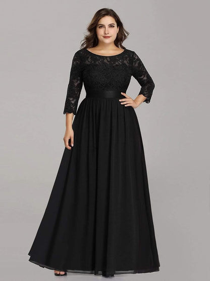 pretty FAUN|Simple Plus Size Lace Evening Dress with Half Sleeves