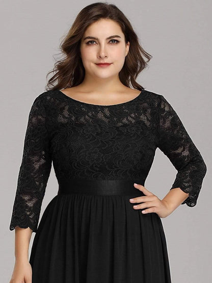 pretty FAUN|Simple Plus Size Lace Evening Dress with Half Sleeves