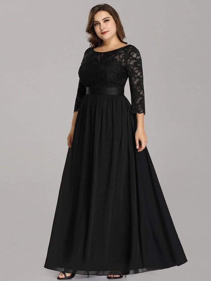 pretty FAUN|Simple Plus Size Lace Evening Dress with Half Sleeves