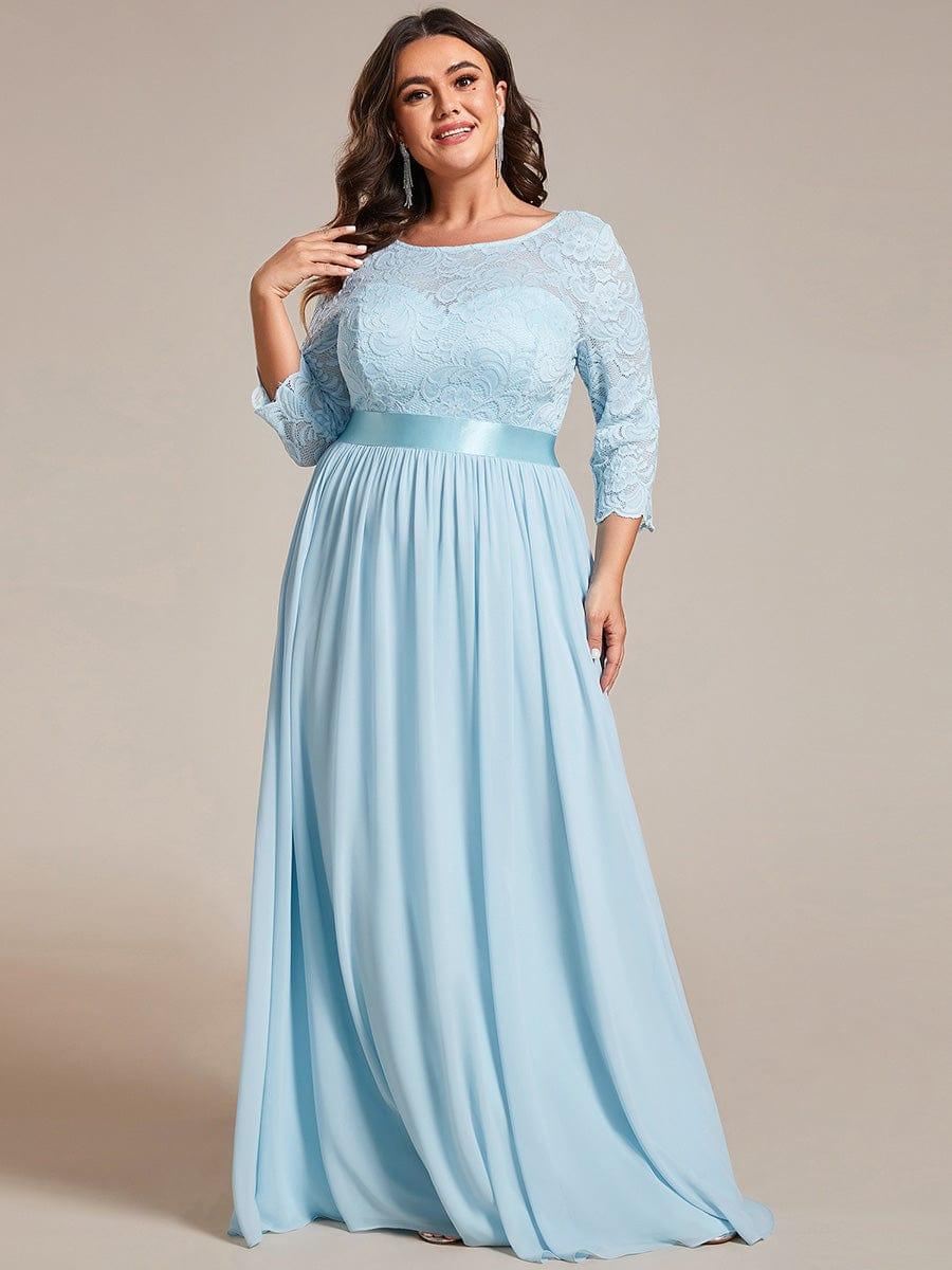 pretty FAUN|Simple Plus Size Lace Evening Dress with Half Sleeves
