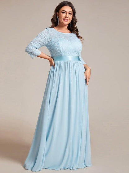 pretty FAUN|Simple Plus Size Lace Evening Dress with Half Sleeves