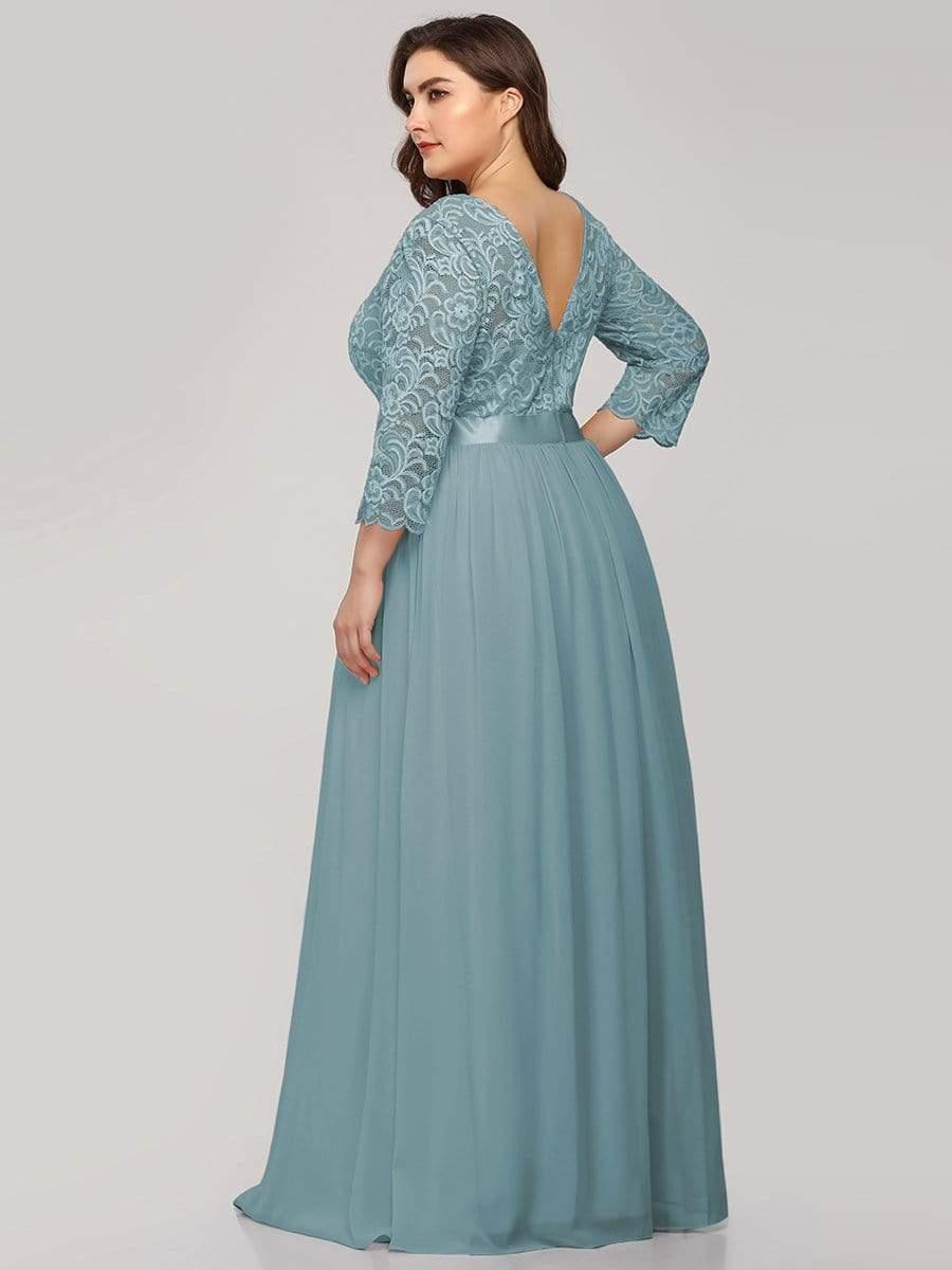 pretty FAUN|Simple Plus Size Lace Evening Dress with Half Sleeves