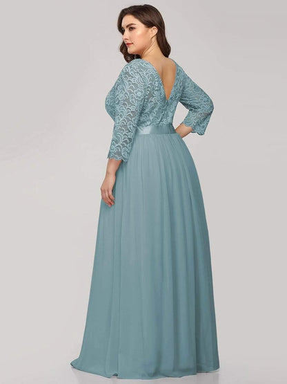 pretty FAUN|Simple Plus Size Lace Evening Dress with Half Sleeves