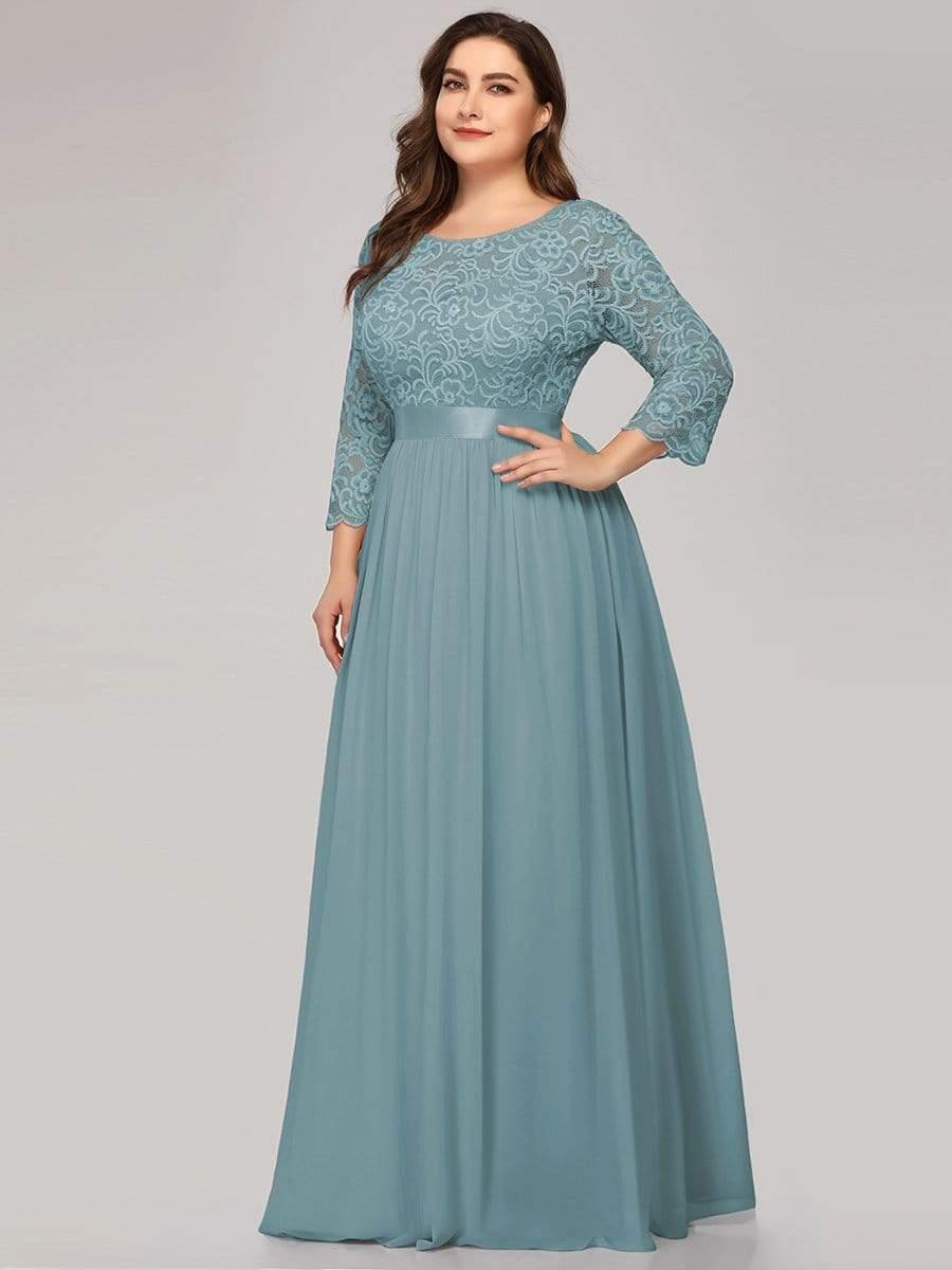 pretty FAUN|Simple Plus Size Lace Evening Dress with Half Sleeves