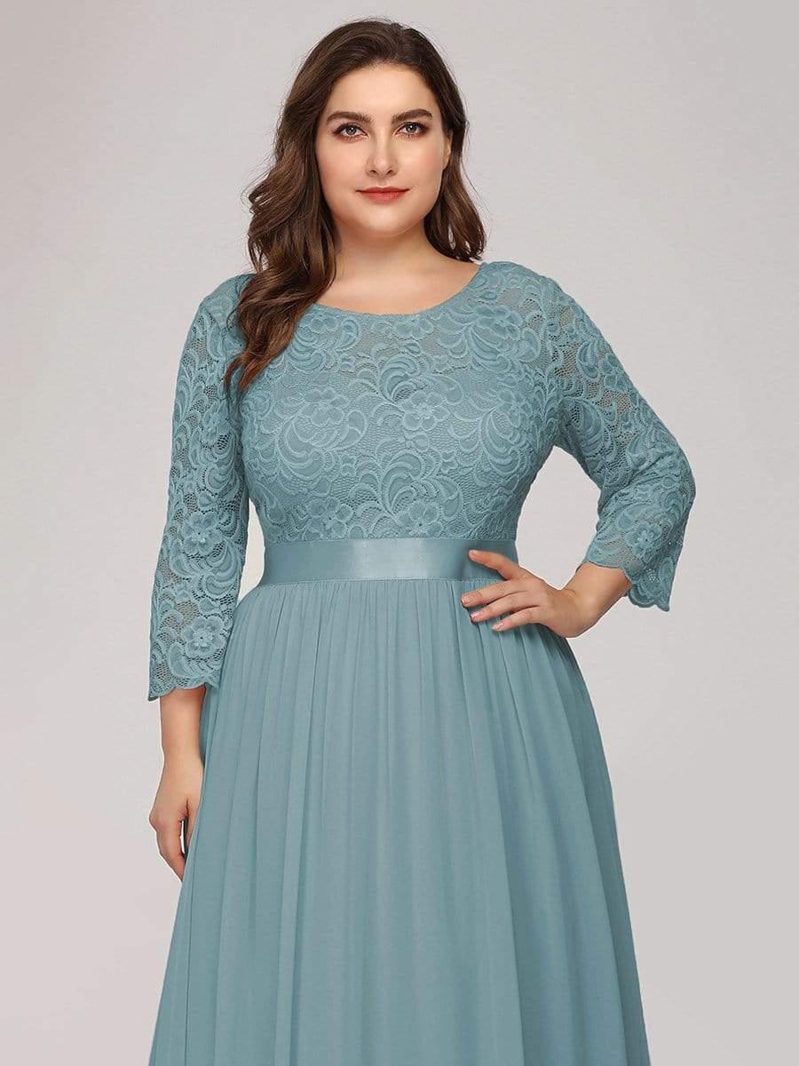 pretty FAUN|Simple Plus Size Lace Evening Dress with Half Sleeves