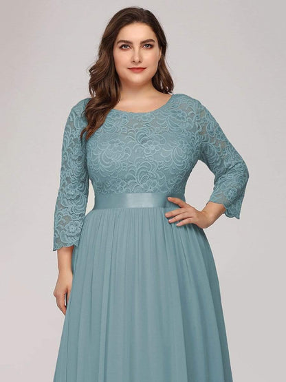 pretty FAUN|Simple Plus Size Lace Evening Dress with Half Sleeves