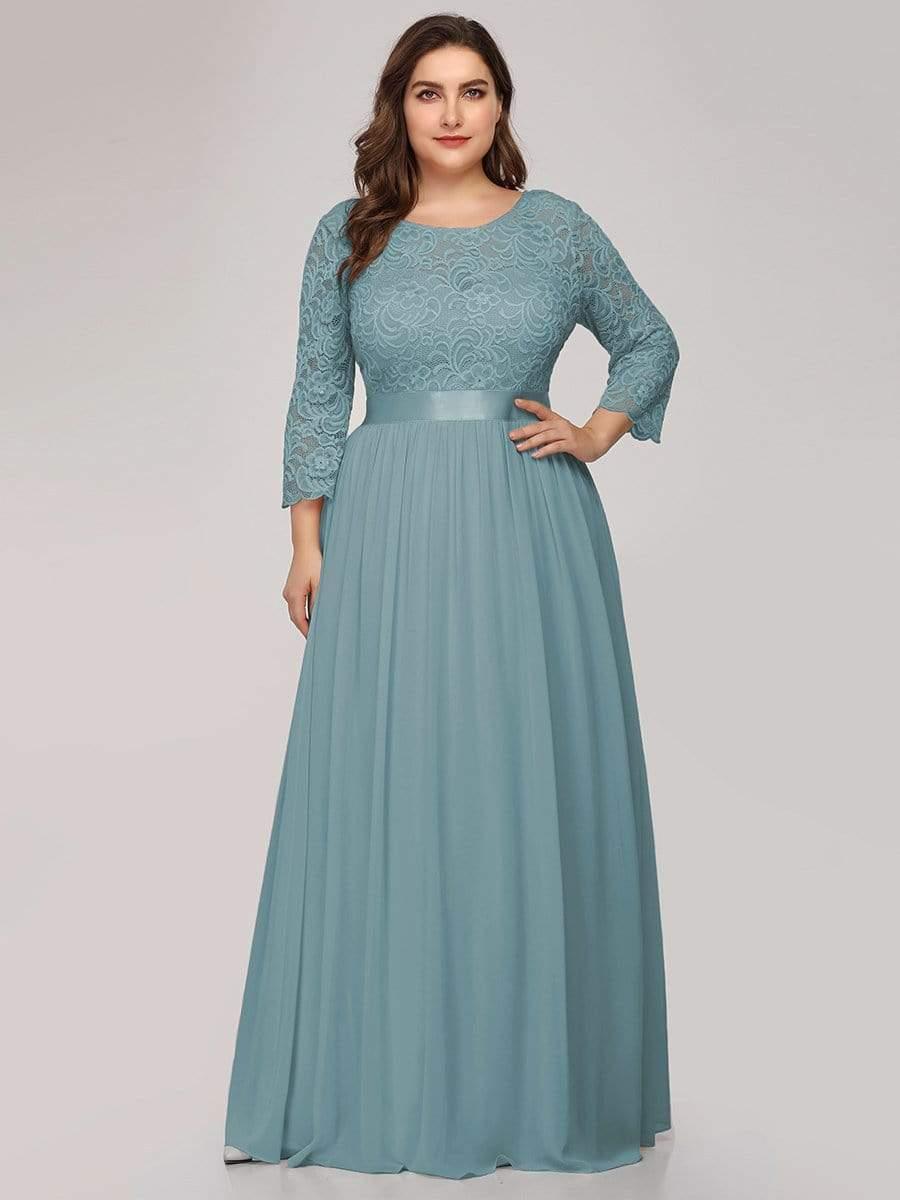 pretty FAUN|Simple Plus Size Lace Evening Dress with Half Sleeves