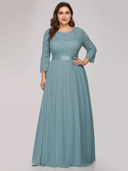 pretty FAUN|Simple Plus Size Lace Evening Dress with Half Sleeves