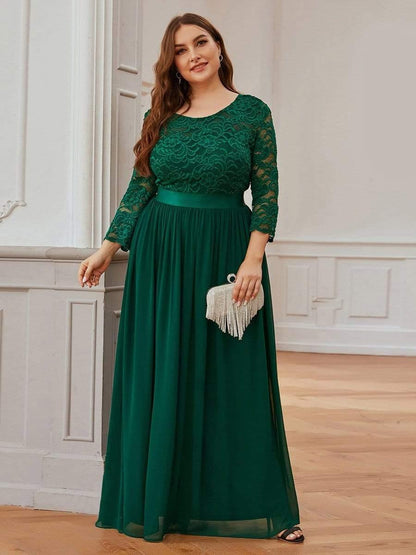 pretty FAUN|Simple Plus Size Lace Evening Dress with Half Sleeves