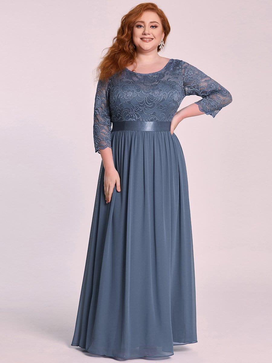 pretty FAUN|Simple Plus Size Lace Evening Dress with Half Sleeves