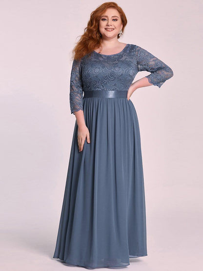 pretty FAUN|Simple Plus Size Lace Evening Dress with Half Sleeves