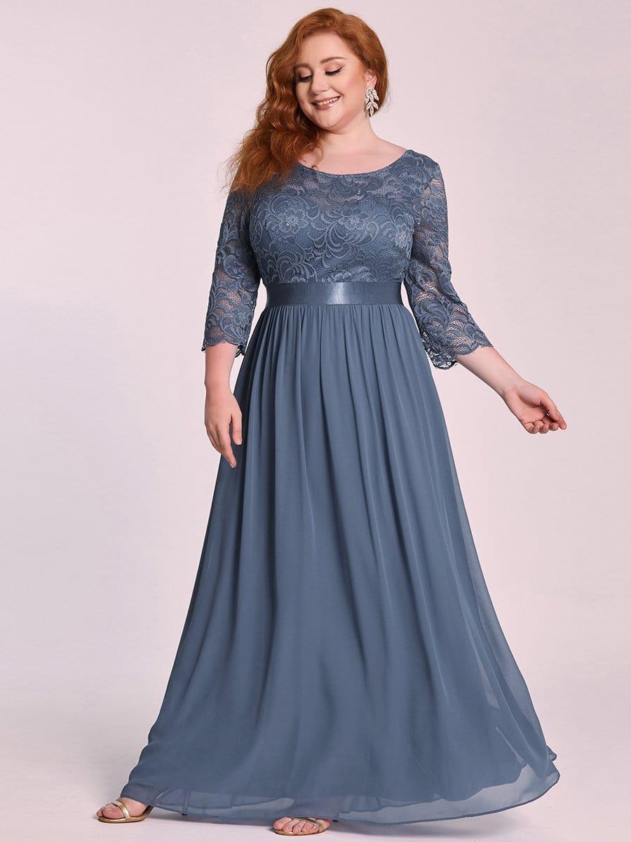 pretty FAUN|Simple Plus Size Lace Evening Dress with Half Sleeves