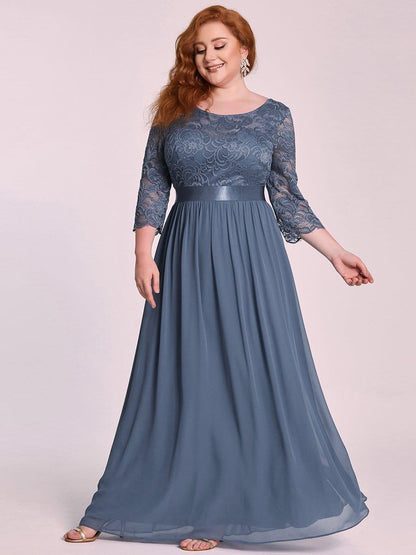 pretty FAUN|Simple Plus Size Lace Evening Dress with Half Sleeves