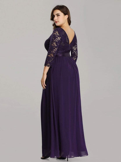 pretty FAUN|Simple Plus Size Lace Evening Dress with Half Sleeves