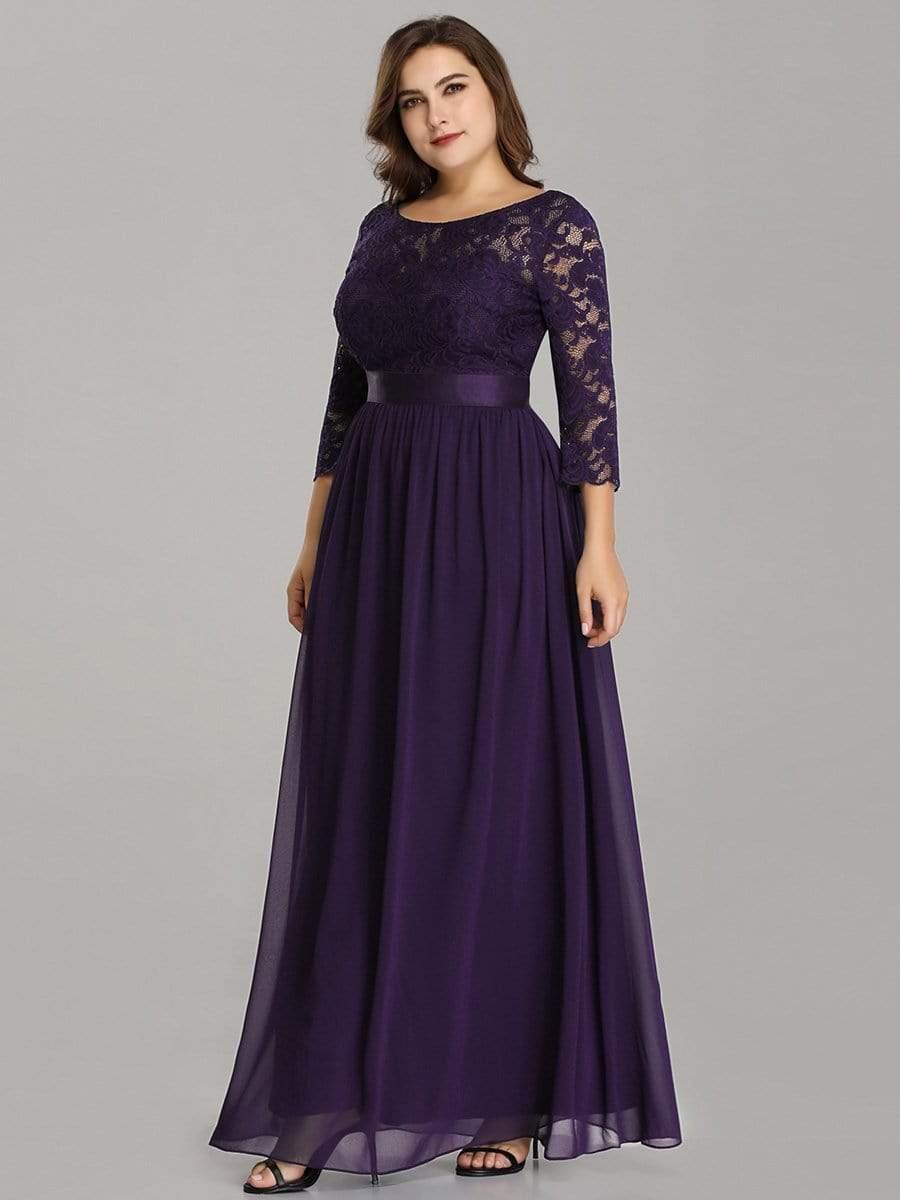 pretty FAUN|Simple Plus Size Lace Evening Dress with Half Sleeves