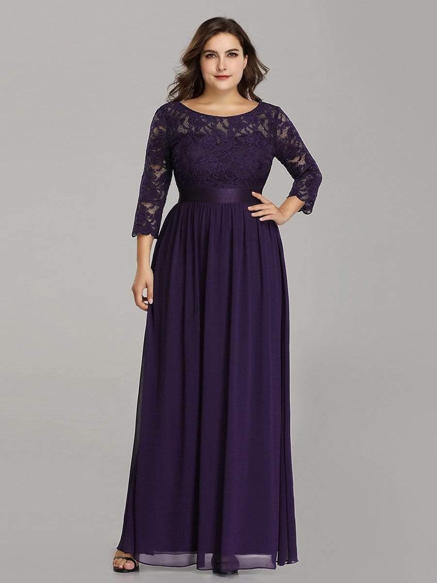 pretty FAUN|Simple Plus Size Lace Evening Dress with Half Sleeves