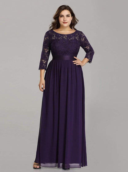pretty FAUN|Simple Plus Size Lace Evening Dress with Half Sleeves