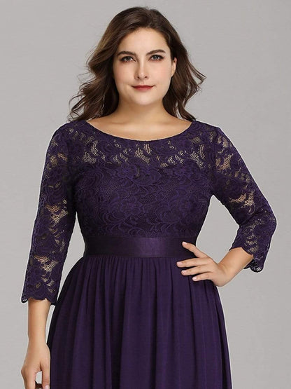pretty FAUN|Simple Plus Size Lace Evening Dress with Half Sleeves