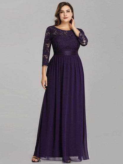 pretty FAUN|Simple Plus Size Lace Evening Dress with Half Sleeves