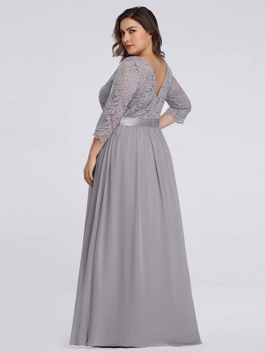 pretty FAUN|Simple Plus Size Lace Evening Dress with Half Sleeves