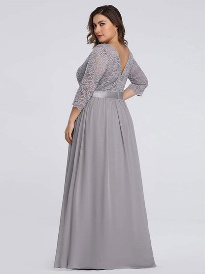 pretty FAUN|Simple Plus Size Lace Evening Dress with Half Sleeves