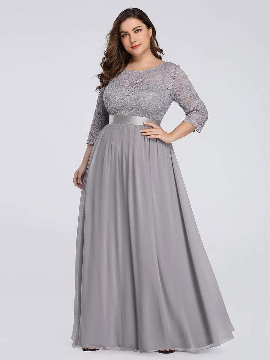 pretty FAUN|Simple Plus Size Lace Evening Dress with Half Sleeves
