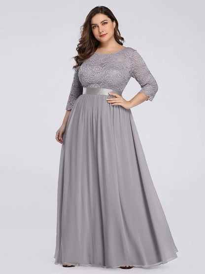 pretty FAUN|Simple Plus Size Lace Evening Dress with Half Sleeves