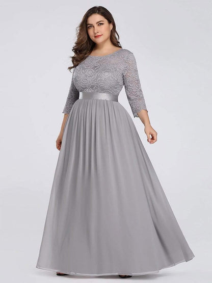 pretty FAUN|Simple Plus Size Lace Evening Dress with Half Sleeves