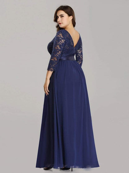 pretty FAUN|Simple Plus Size Lace Evening Dress with Half Sleeves