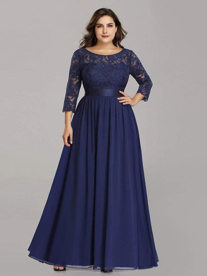 pretty FAUN|Simple Plus Size Lace Evening Dress with Half Sleeves