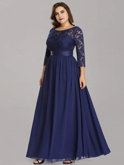 pretty FAUN|Simple Plus Size Lace Evening Dress with Half Sleeves